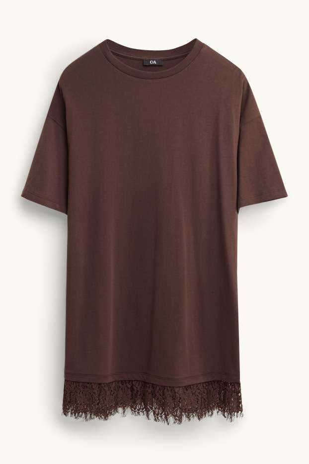 Dames - T-shirt-jurk - straight fit - bruin