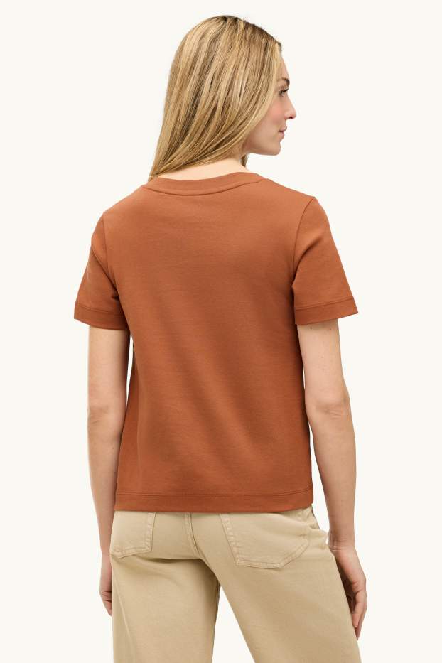 Dames - T-shirt met V-hals - slim fit - bruin