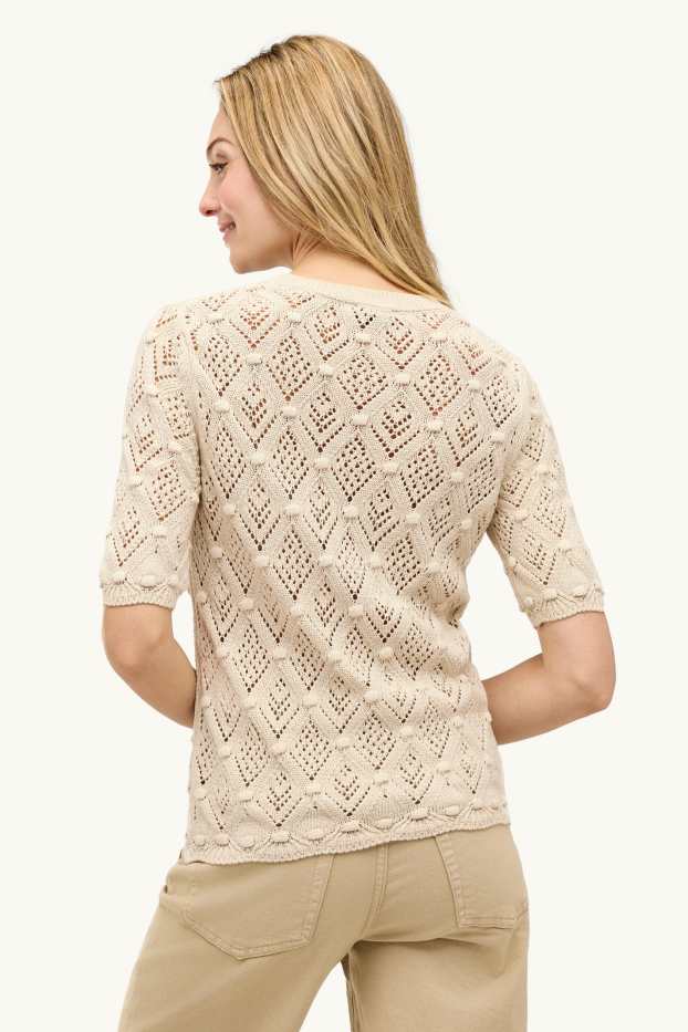 Damen - Strickpullover - kurzarm - beige