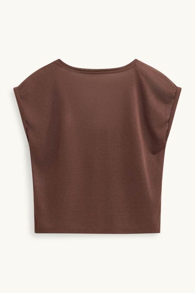 Damen - T-Shirt mit V-Ausschnitt - Relaxed Fit - braun