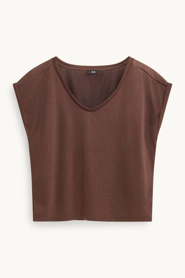 Damen - T-Shirt mit V-Ausschnitt - Relaxed Fit - braun