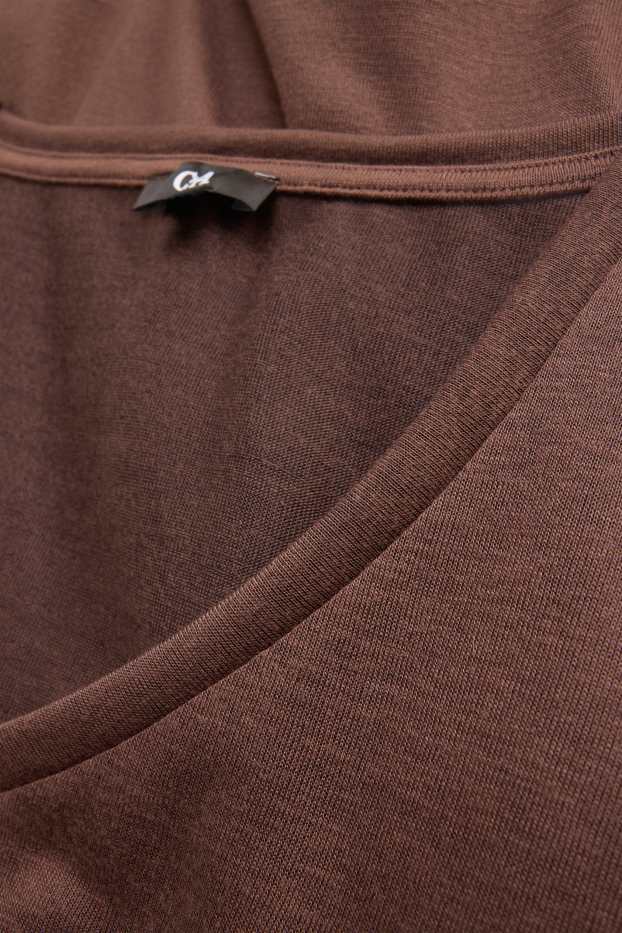 Damen - T-Shirt mit V-Ausschnitt - Relaxed Fit - braun