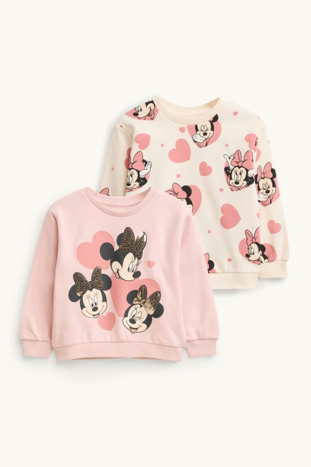 Kinderen: meisjes - Set van 2 - Minnie Mouse - sweatshirt - glanseffect - roze / beige