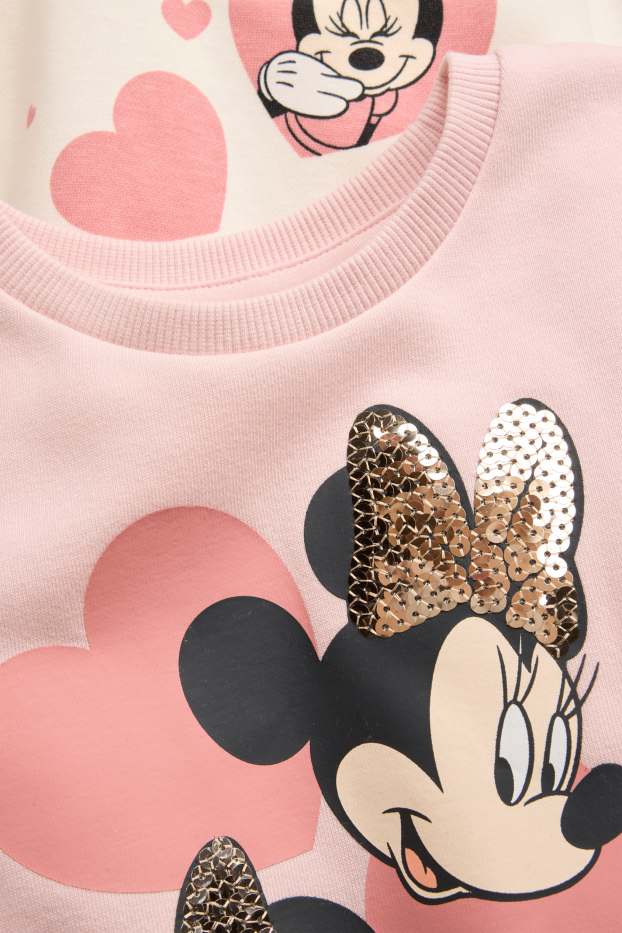 Kinderen: meisjes - Set van 2 - Minnie Mouse - sweatshirt - glanseffect - roze / beige