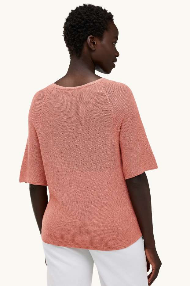 Damen - Strickpullover - kurzarm - Glanz-Effekt - rosa