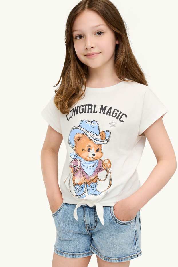 Kinderen: meisjes - Teddybeer - T-shirt - wit