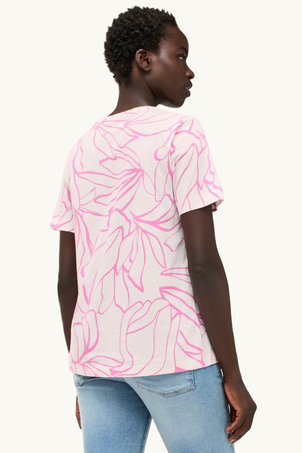 Damen - T-Shirt - Regular Fit - gemustert - weiß / rosa