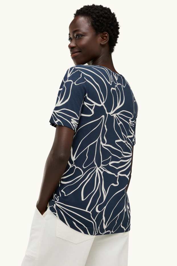 Damen - T-Shirt - Regular Fit - gemustert - dunkelblau / weiß