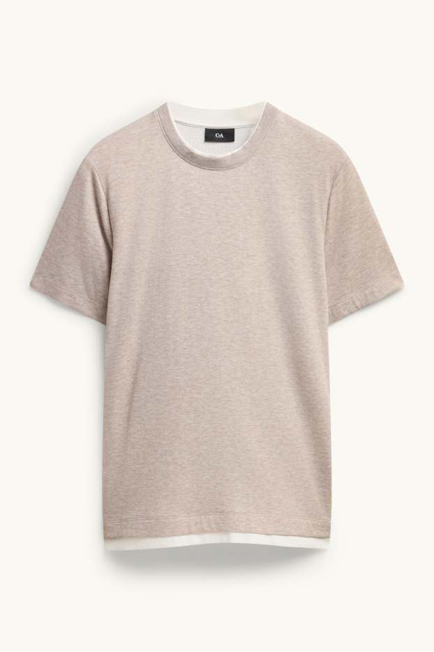 Bărbați - Tricou - regular fit - aspect 2 în 1 - maro