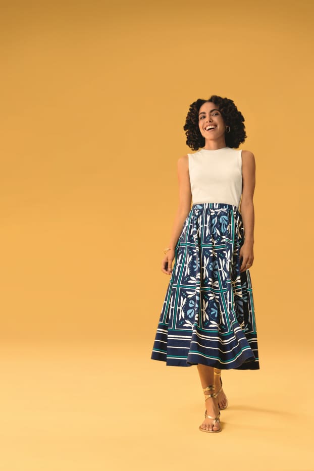 Women - Fit & flare dress - patterned - blue / white