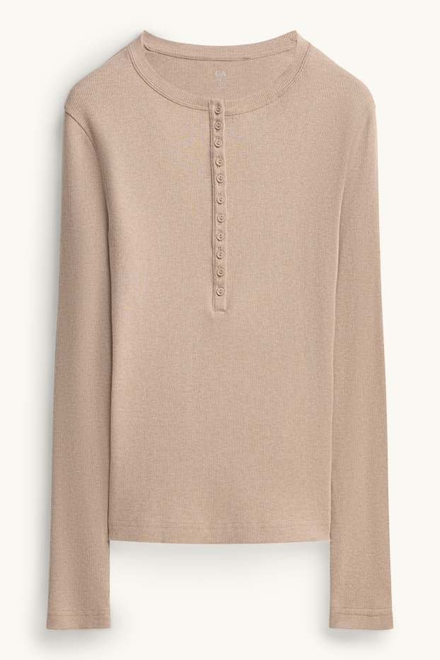 Femmes - Haut henley - slim fit - côtelé - beige