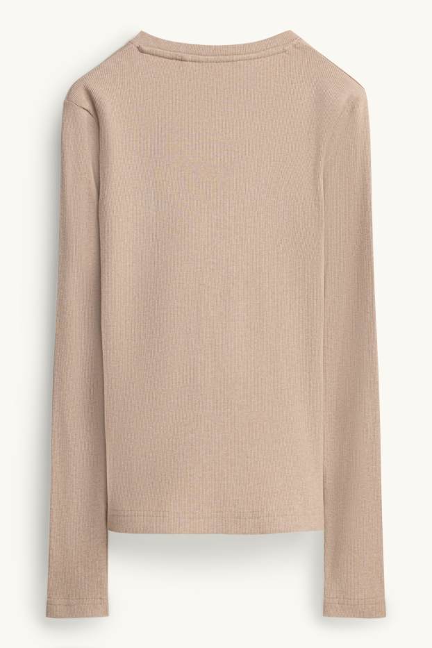 Femmes - Haut henley - slim fit - côtelé - beige