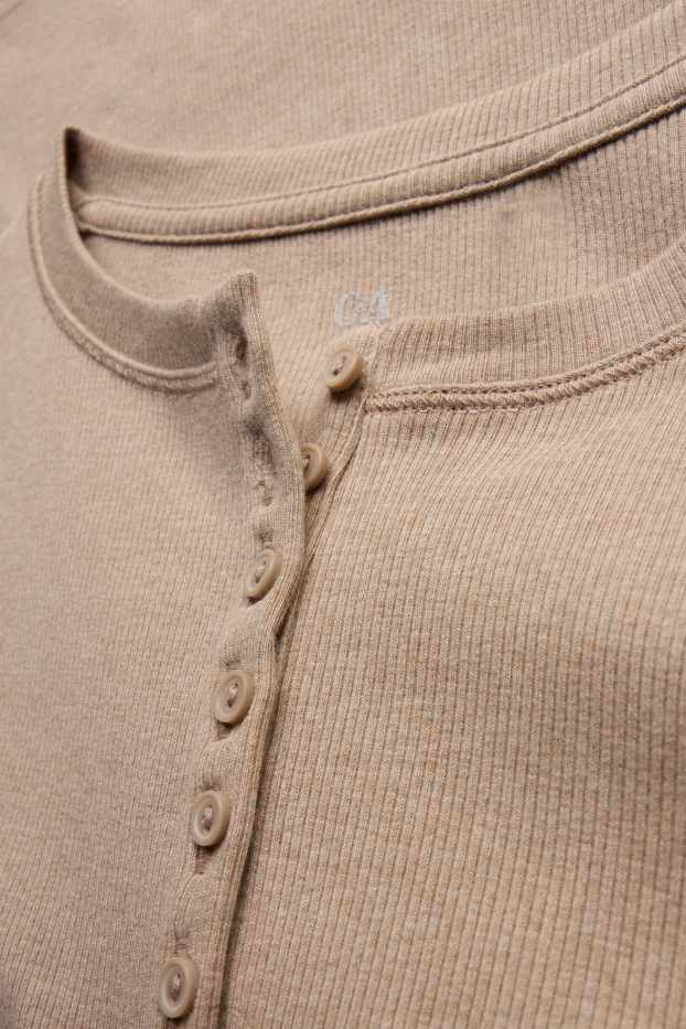 Femmes - Haut henley - slim fit - côtelé - beige
