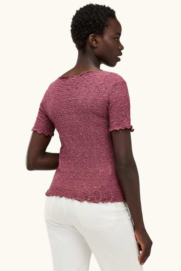 Damen - T-Shirt - Regular Fit - strukturiert - dunkelrot