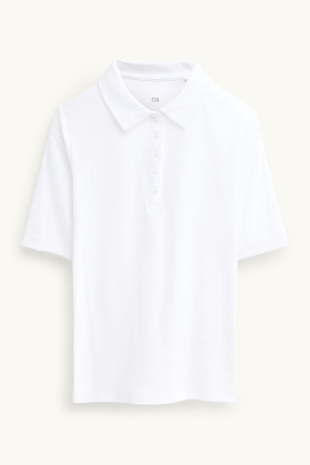 Damen - Poloshirt - Regular Fit - gerippt - weiss
