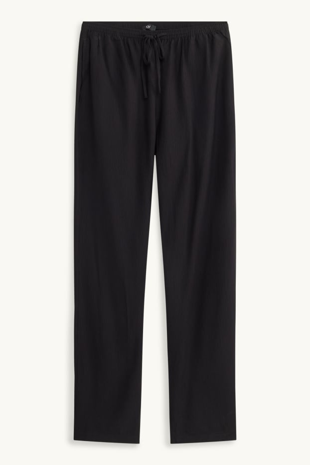 Dámské - Plátěné kalhoty - mid waist - wide leg - černá