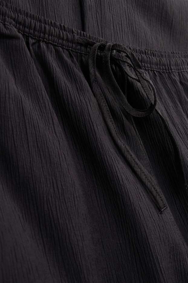 Dámské - Plátěné kalhoty - mid waist - wide leg - černá
