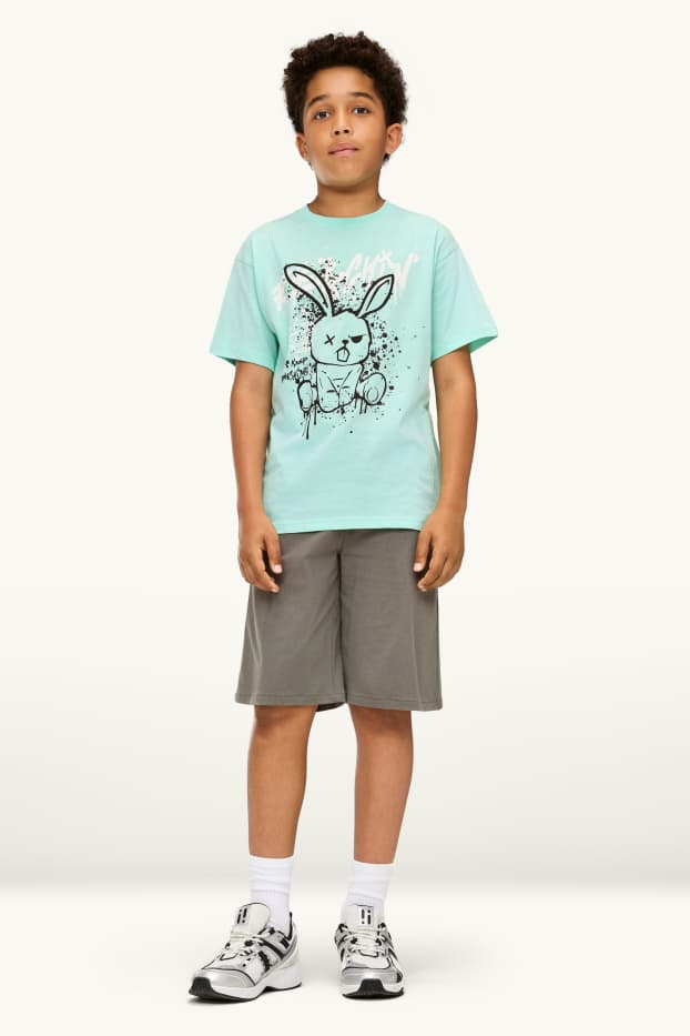 Copii - Băieți - Iepure - set - tricou cu mânecă scurtă și pantaloni scurți - 2 piese - turcoaz