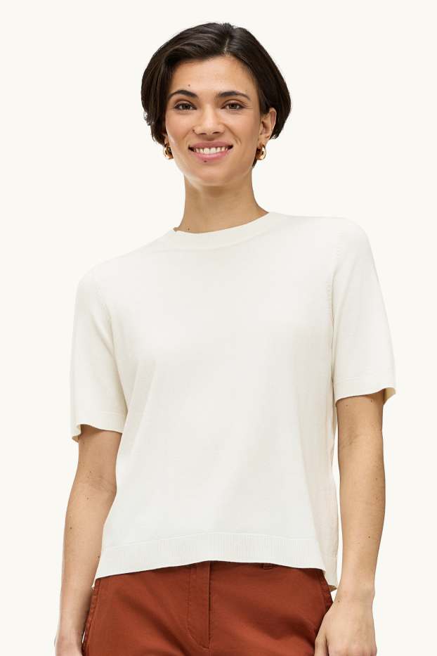 Damen - Strickpullover - kurzarm - weiß