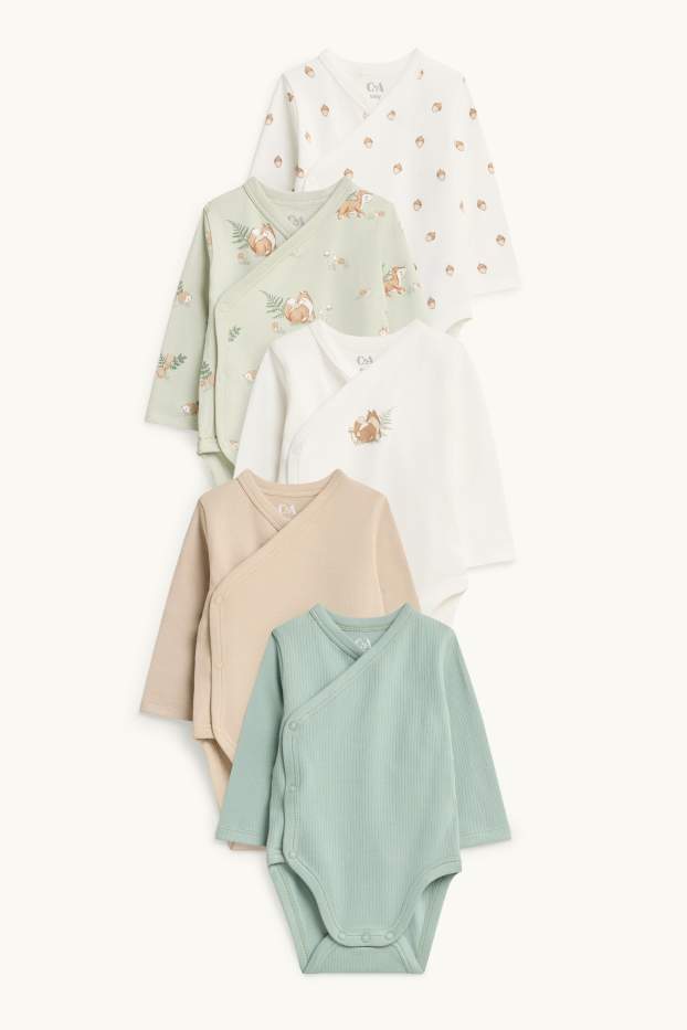 Unisex - Set van 5 - eekhoorntje en eikeltje - wikkelrompertje - wit