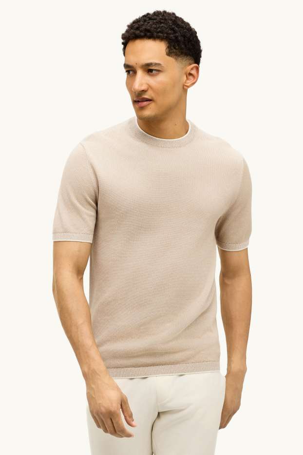 Hommes - T-shirt en maille - regular fit - beige