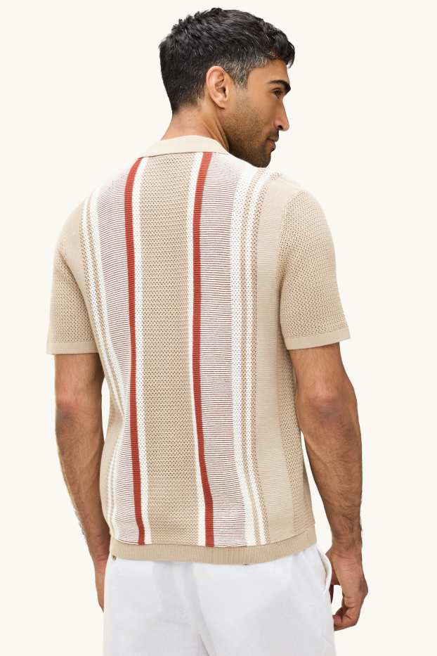 Herren - Strick-Hemd - Relaxed Fit - Reverskragen - gestreift - beige