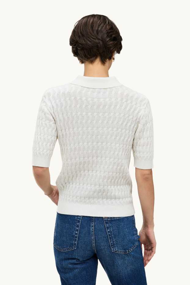 Damen - Strickpullover - kurzarm - strukturiert - weiß