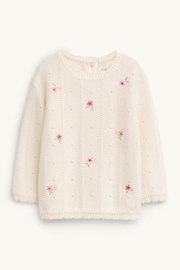 Bébés filles - Petites fleurs - pull bébé - crème