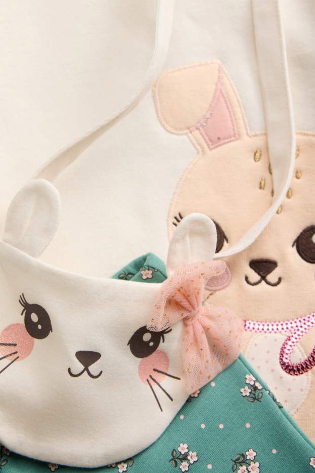 Children Girls - Bunny rabbit - set - sweatshirt, leggings and bag - shiny - 3 piece - white / green