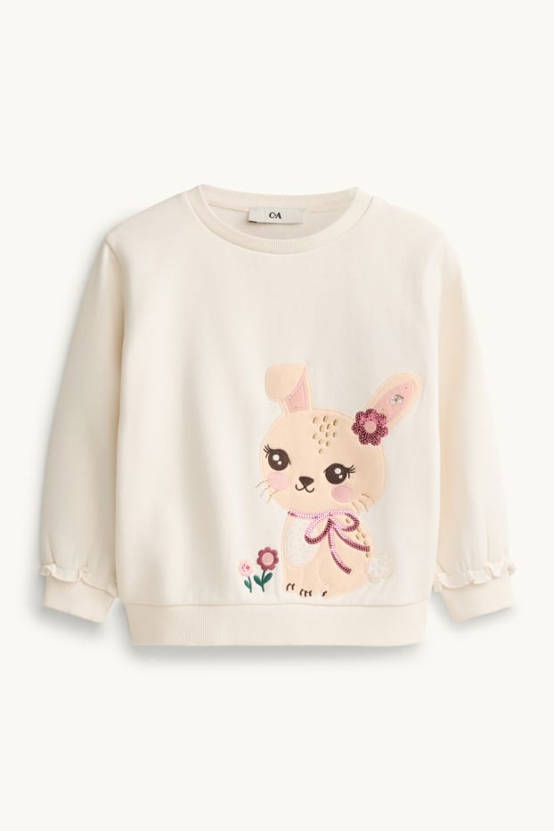Children Girls - Bunny rabbit - set - sweatshirt, leggings and bag - shiny - 3 piece - white / green