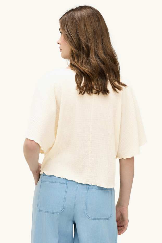 Damen - T-Shirt - Regular Fit - gesmokt - cremefarben