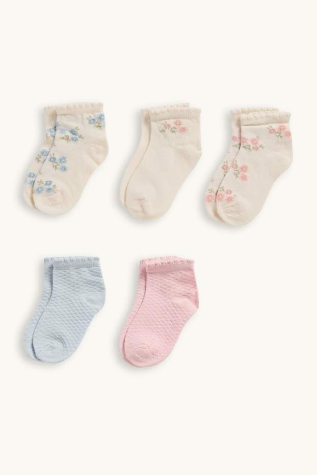 Bebeluși - fete - Multipack 5 perechi - floricele - șosete bebeluși - bej