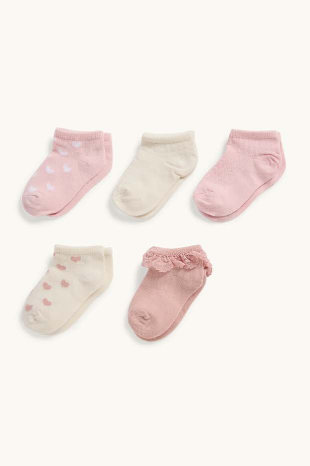 Neonate - Confezione da 5 - cuore - calze con motivo per neonati - rosa
