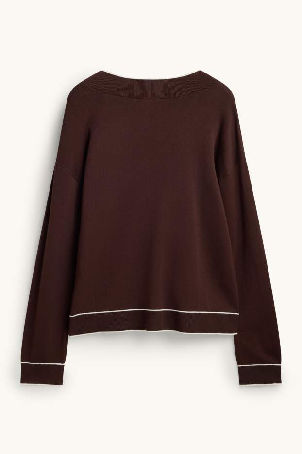 Women - V-neck jumper - brown / cremewhite