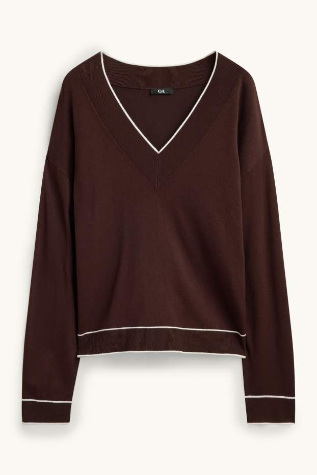 Women - V-neck jumper - brown / cremewhite