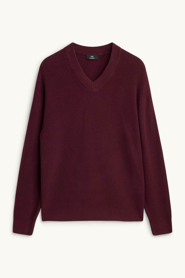 Men - V-neck jumper - bordeaux