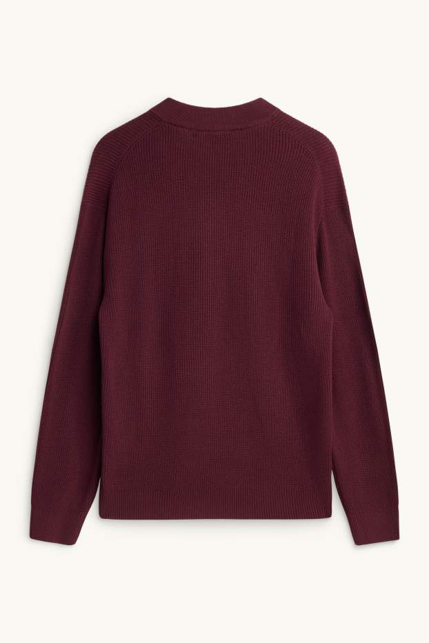 Men - V-neck jumper - bordeaux