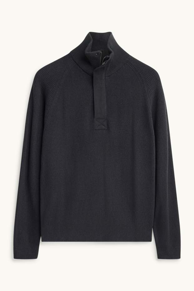 Hommes - Pull - finition côtelée - gris foncé