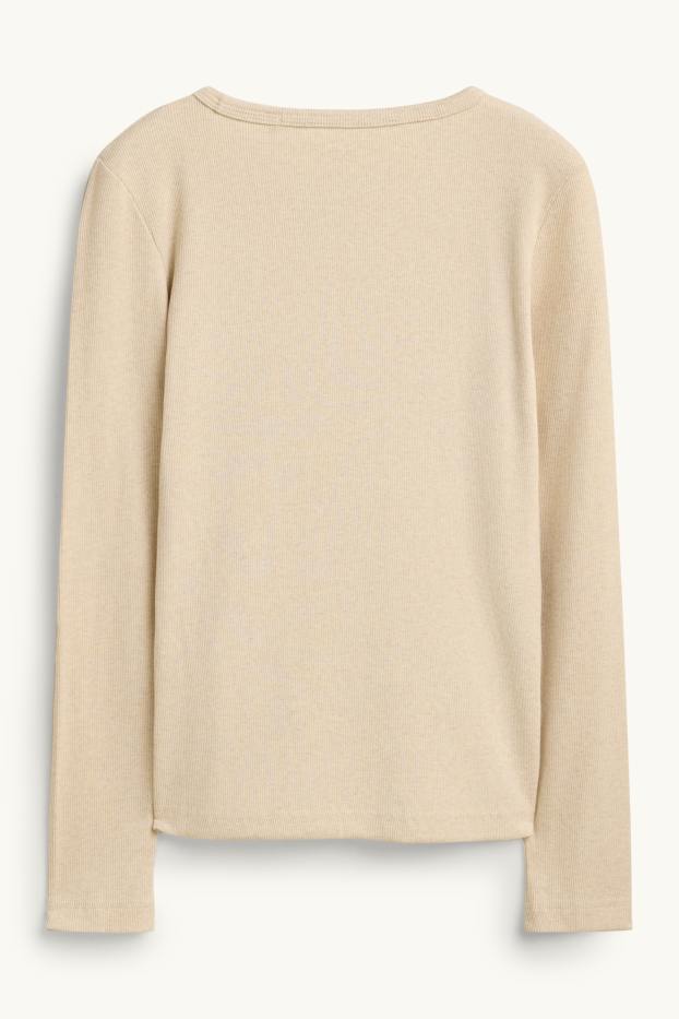 Donna - Maglia a maniche lunghe - slim fit - a coste - beige chiaro