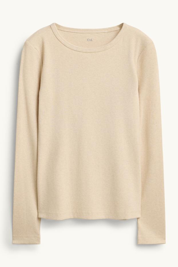 Donna - Maglia a maniche lunghe - slim fit - a coste - beige chiaro