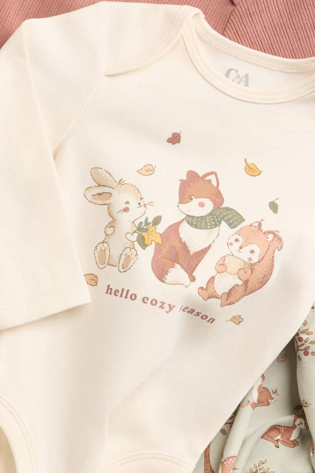 Baby Mädchen - Multipack 3er - Häschen, Eichhörnchen und Fuchs - Baby-Body - cremefarben