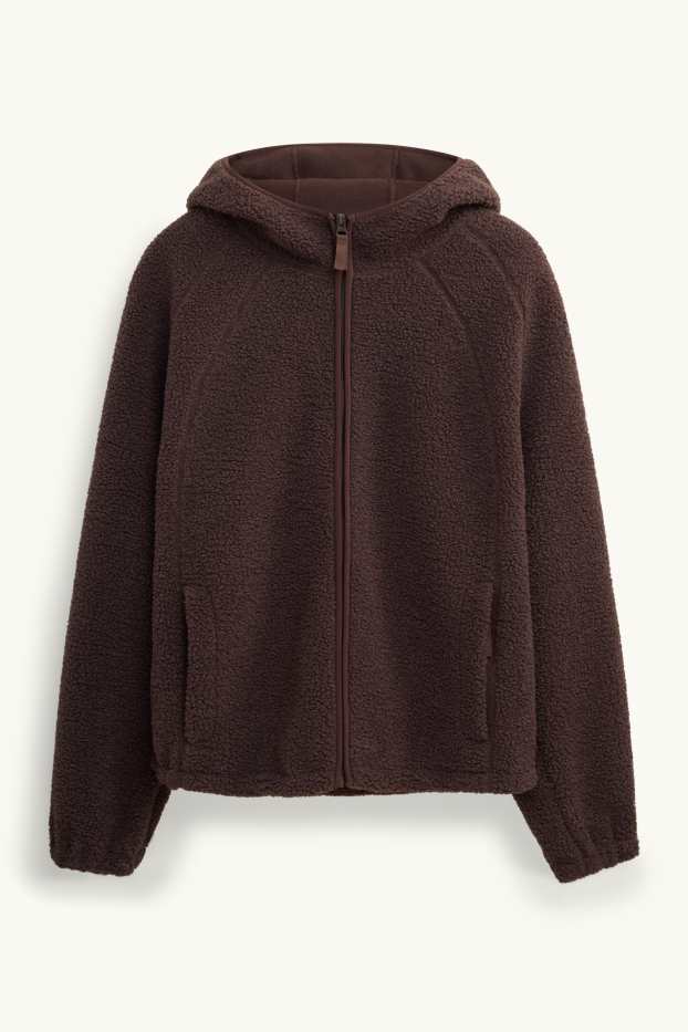Herren - Teddy-Jacke mit Kapuze - dunkelbraun