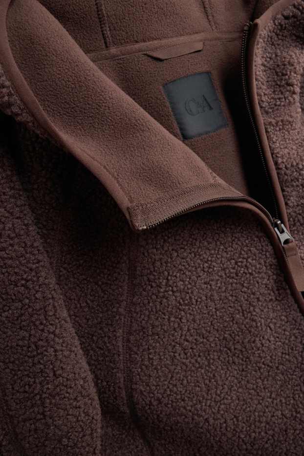 Herren - Teddy-Jacke mit Kapuze - dunkelbraun
