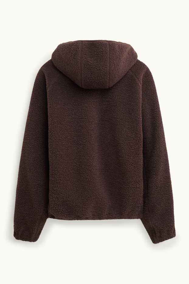 Herren - Teddy-Jacke mit Kapuze - dunkelbraun