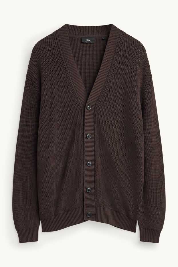 Men - Cardigan - ribbed - dark brown