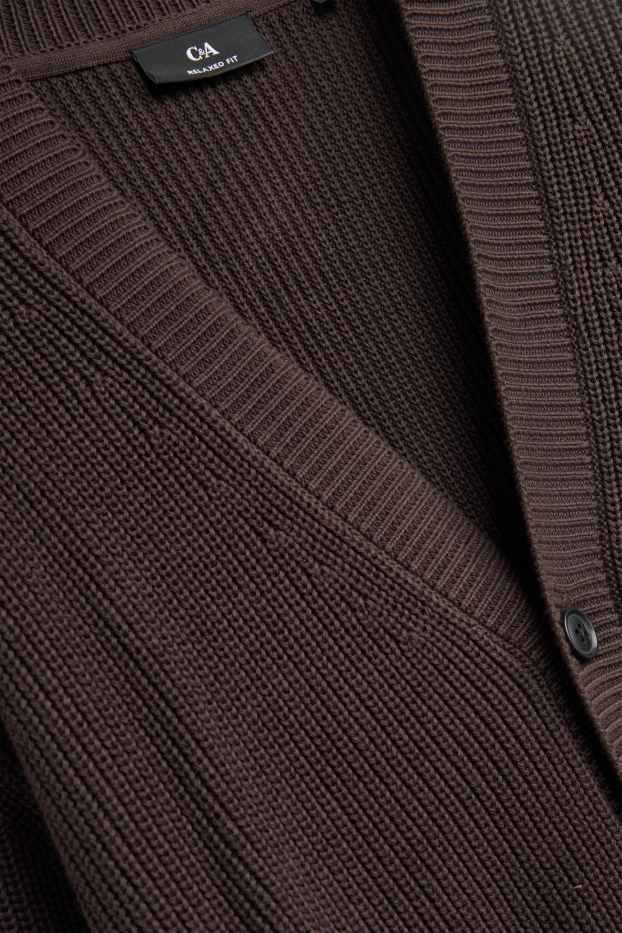 Men - Cardigan - ribbed - dark brown