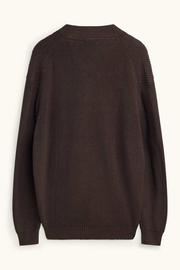 Men - Cardigan - ribbed - dark brown