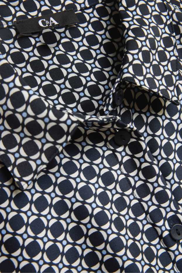 Damen - Hemdbluse - gemustert - dunkelblau / weiß
