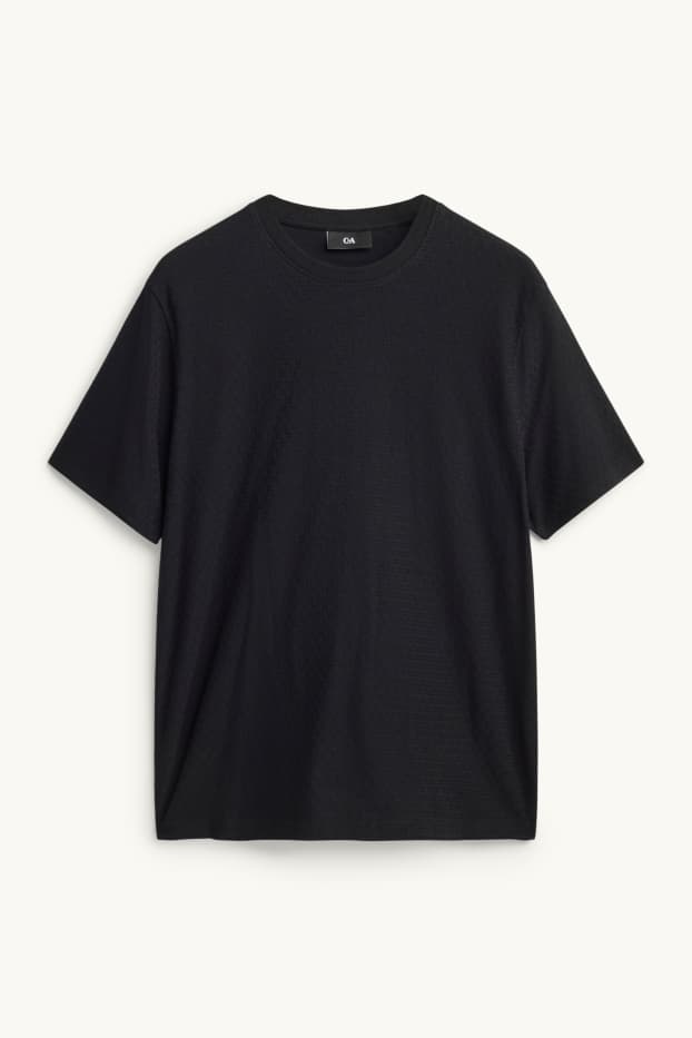 Uomo - T-shirt - regular fit - tessuto tramato - nero