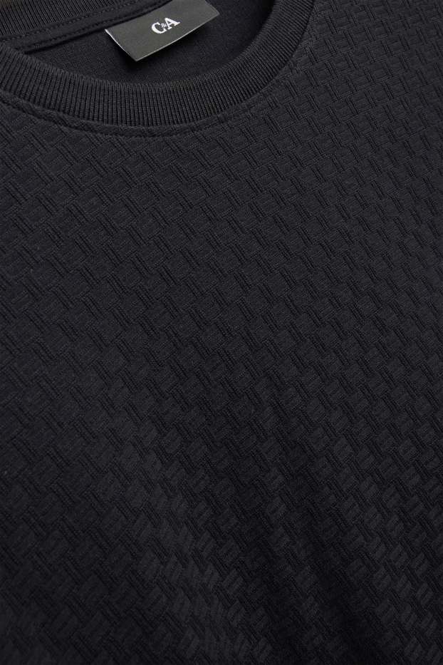 Uomo - T-shirt - regular fit - tessuto tramato - nero